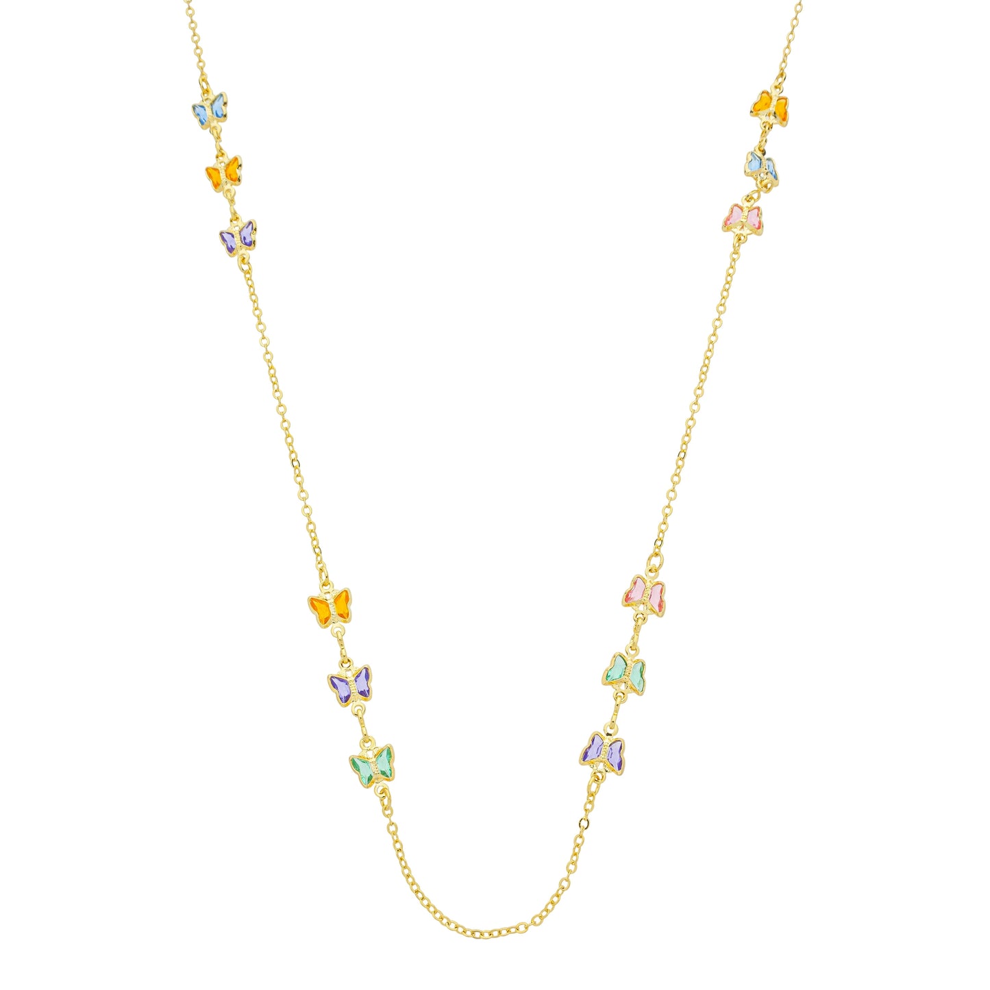 Colar Borboletas Coloridas Longo 70 cm