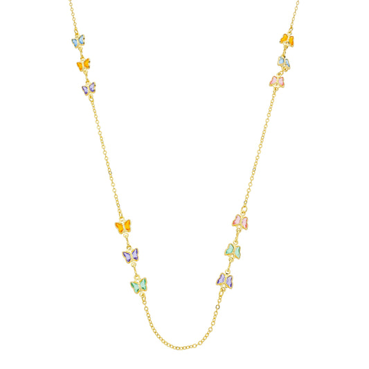 Colar Borboletas Coloridas Longo 70 cm